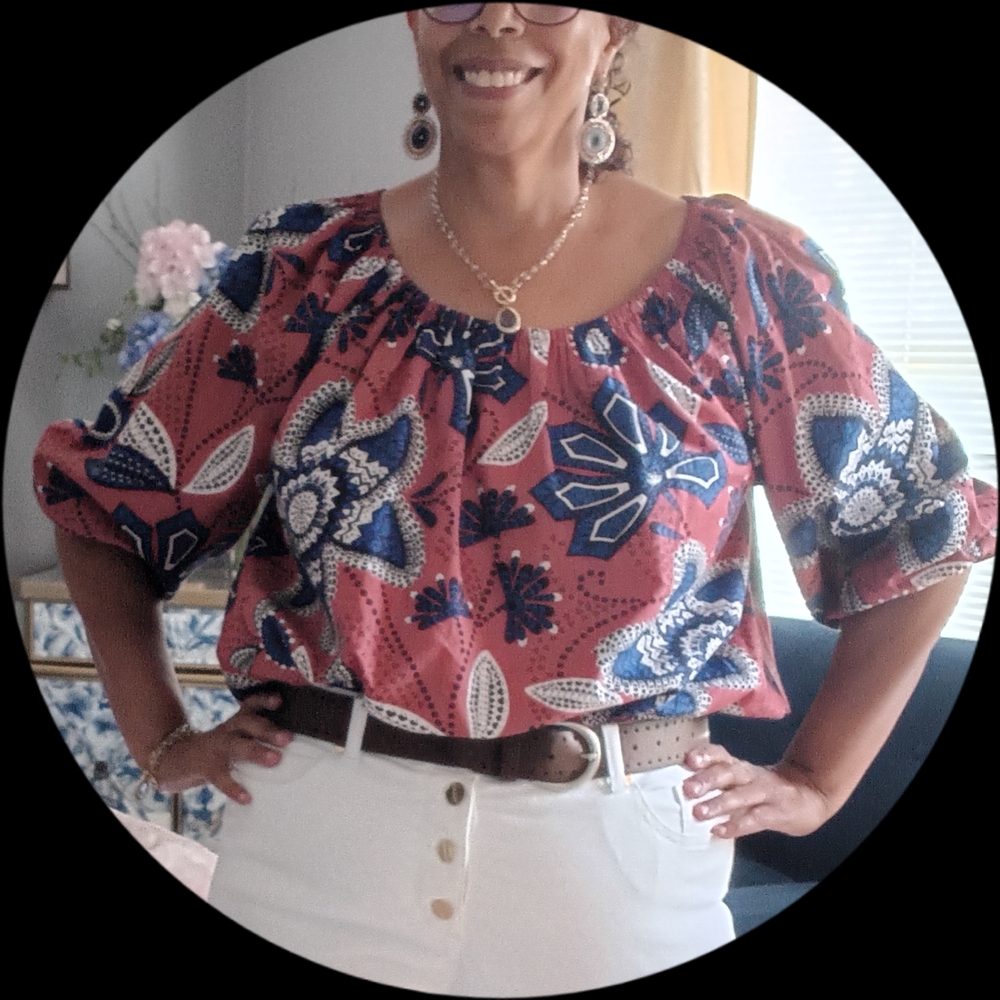 Sundry Red and Blue Floral Blouse